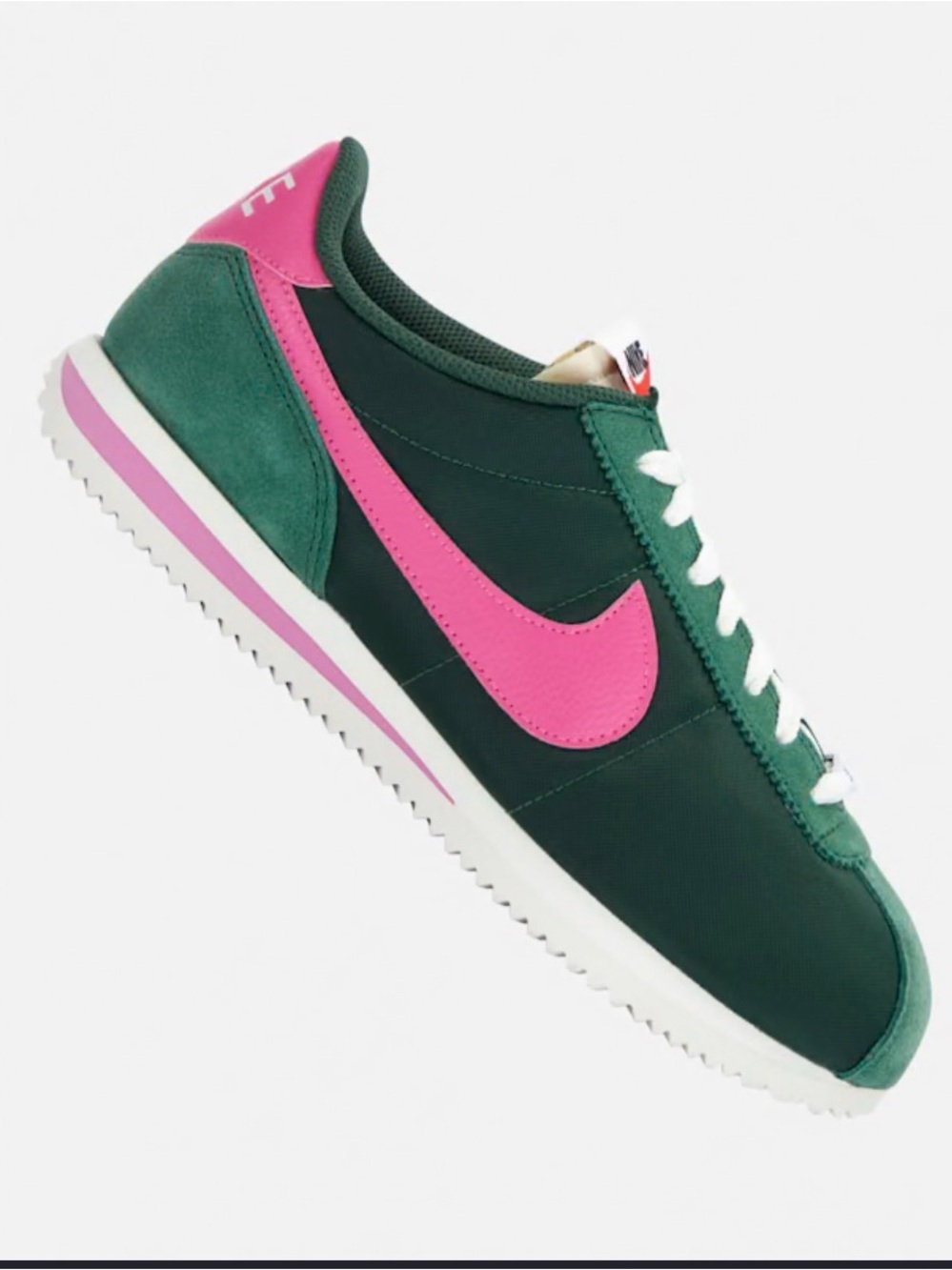 Nike Cortez Sneakers in Dark Green with Pink Swoosh - Picture 3 of 6